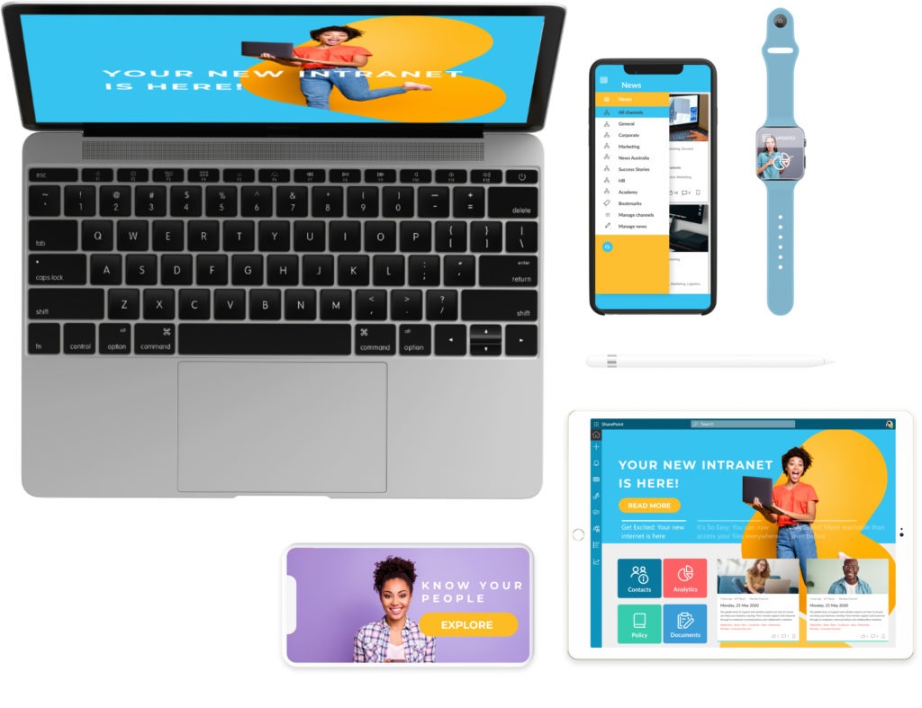 Large scale intranet LiveTiles Enterprise shown on different devices