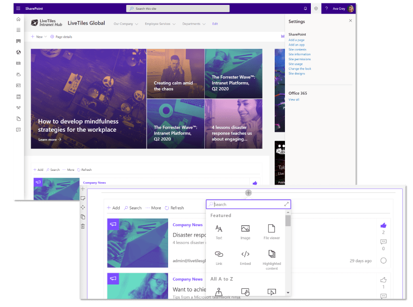 LiveTiles SharePoint intranet