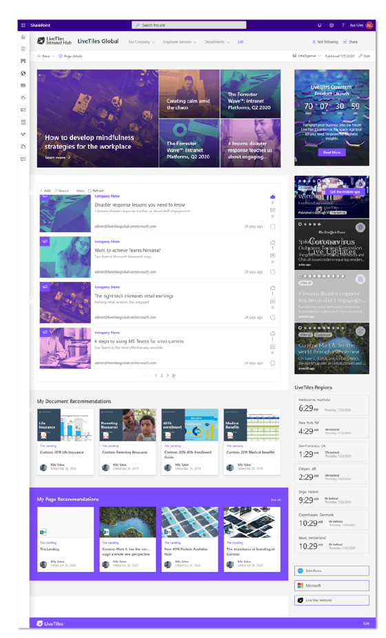Multilingual intranet screen example