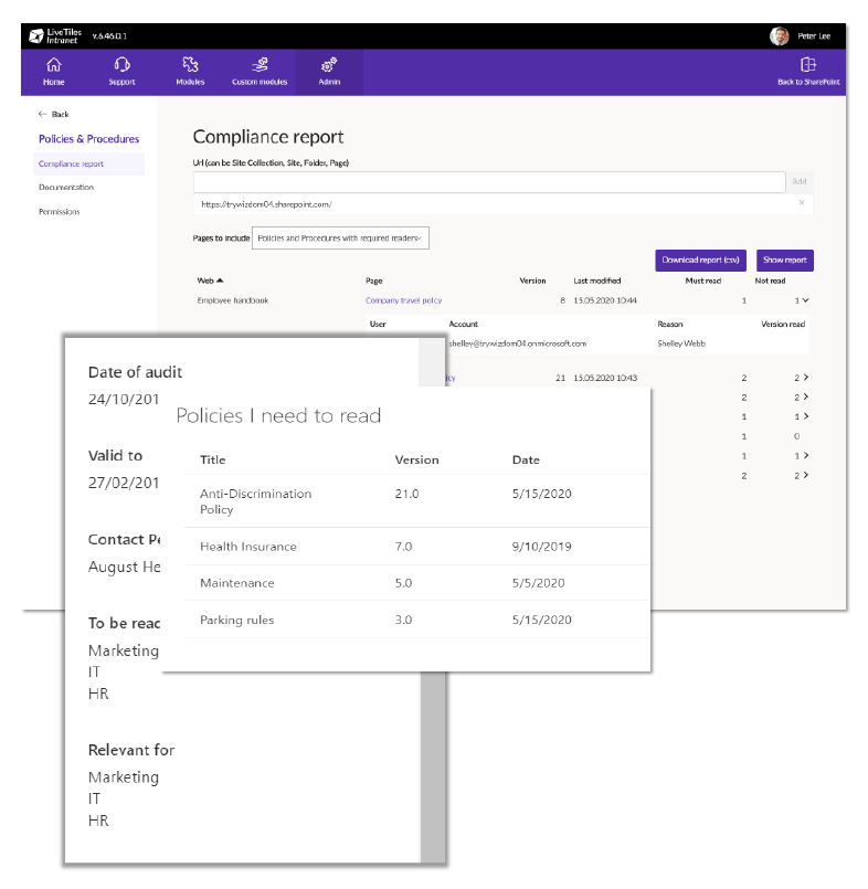 Policies I need to read in relation to intranet compliance screens shots