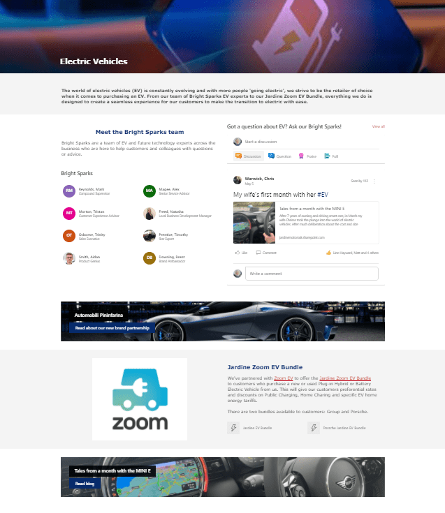 Jardin Motors intranet showcasing user experience