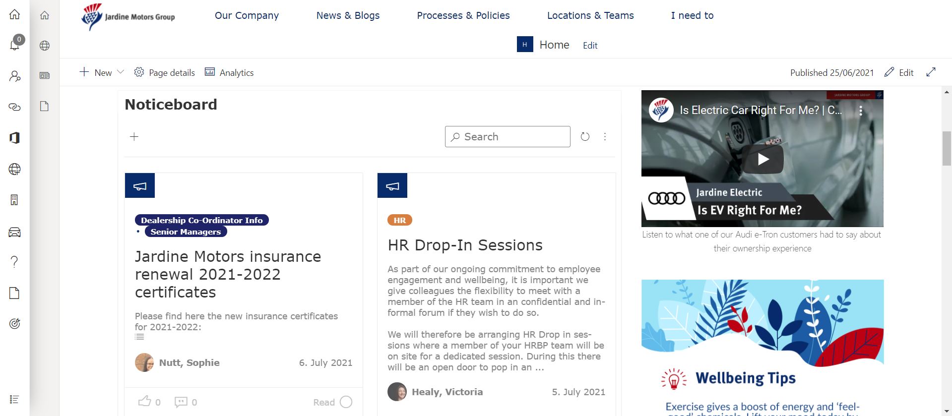 Jardine Motors intranet internal communications tool