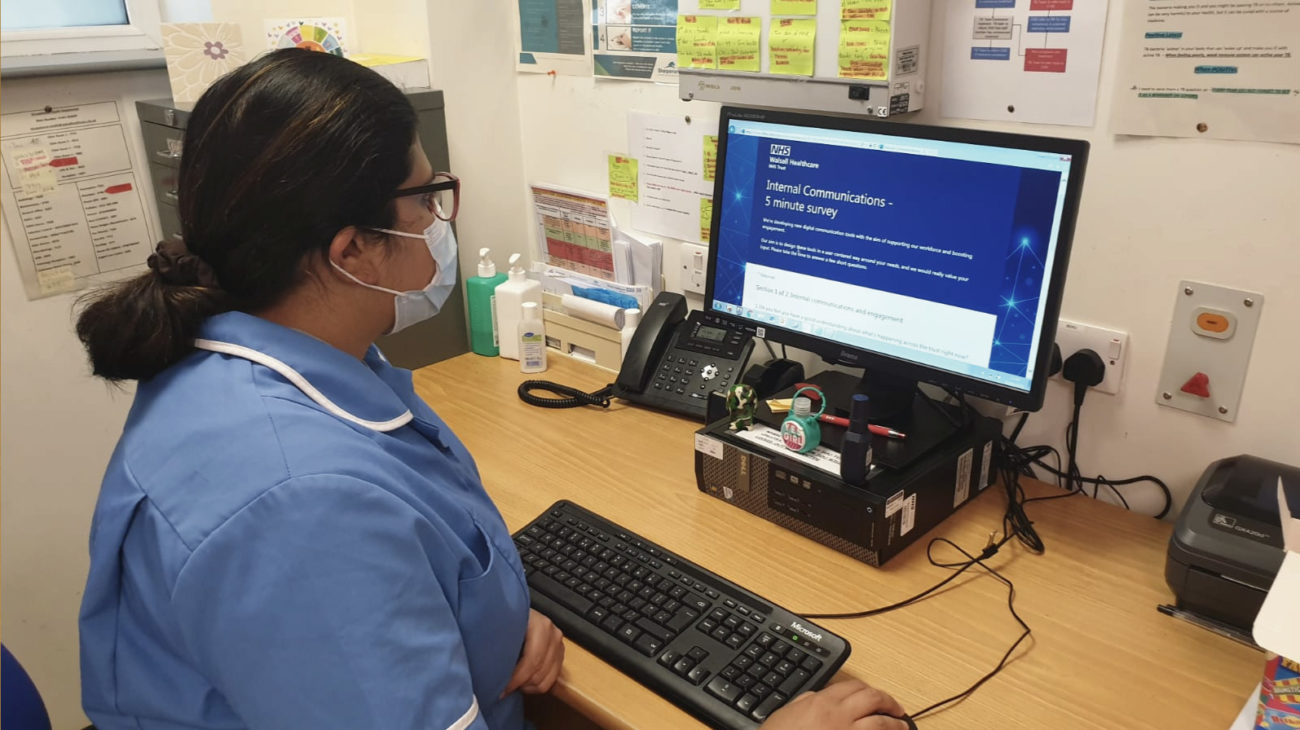 Walsall Healthcare NHS Trust frontline worker using the LiveTiles intranet