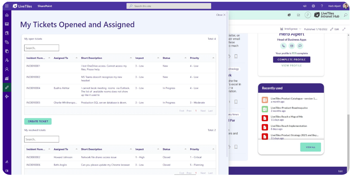 integrations with LiveTiles employee experience platform